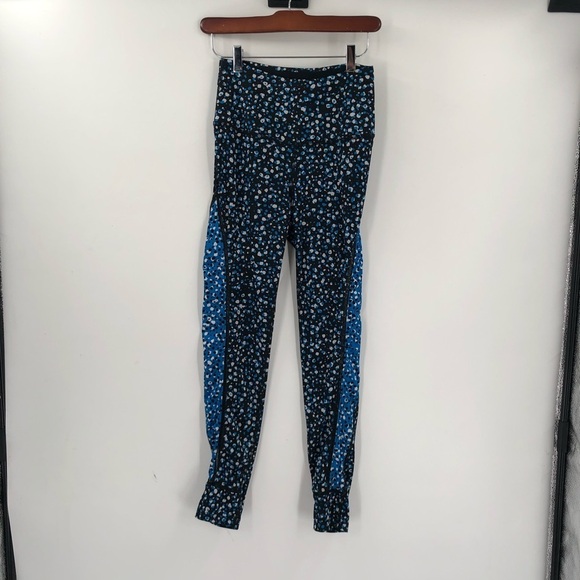 BEYOND YODA Lux Droplets Leggings High Rise L Blue Black Polka Dots Ladder Trim - Picture 2 of 8